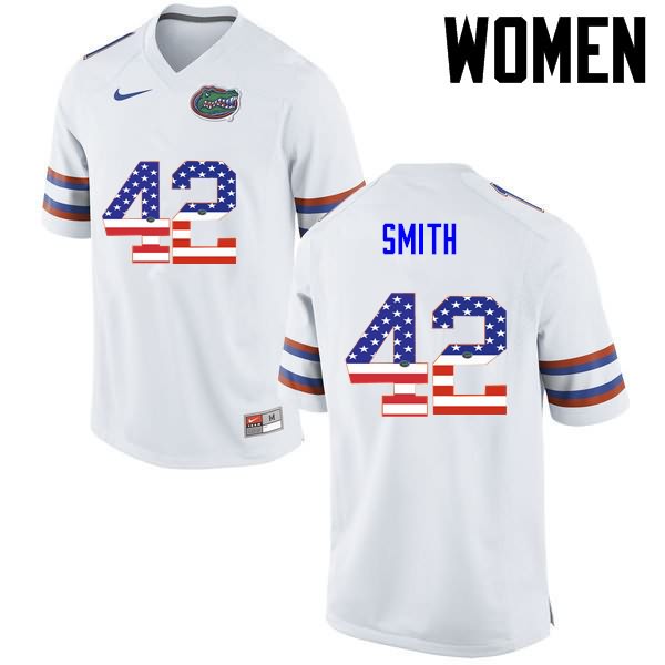 NCAA Florida Gators Jordan Smith Women's #42 USA Flag Fashion Nike White Stitched Authentic College Football Jersey KTO4064EU